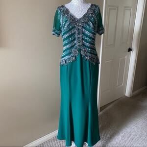 Allure Bridals Emerald Green Sequin Evening Gown Dress, Mother of Bride, Formal